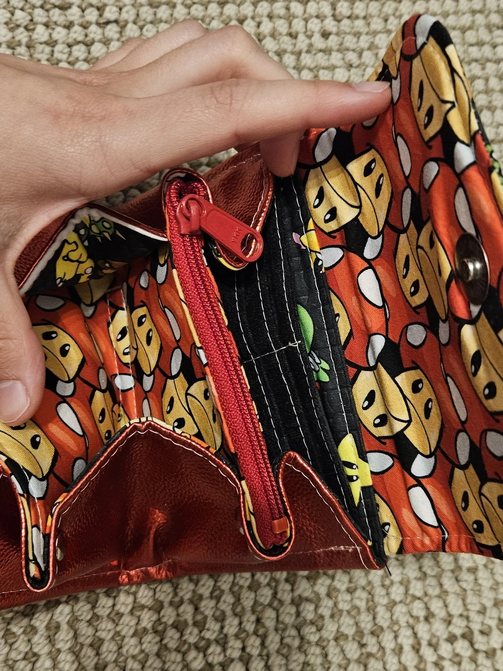 Red Metallic Wallet with Character Print